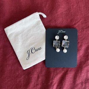 NWT J Crew Square gem-and-pearl drop earrings